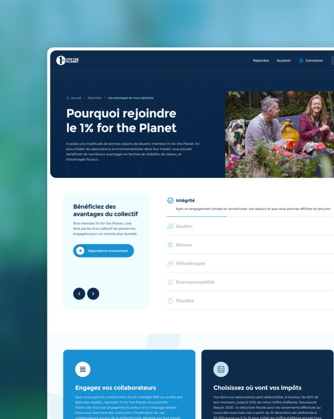 Refondre le site de 1% for the Planet France : Allier visibilité, modernité et efficacité